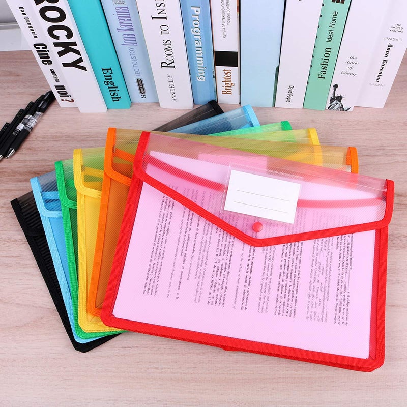 ABC life Plastic File Folder Poly Envelopes Expanding File Wallet Document Folder with Snap Closure  6 Pack A4/Letter Size Waterproof Accordion File Pouch for Office Organization (Assorted Color) - Image 3